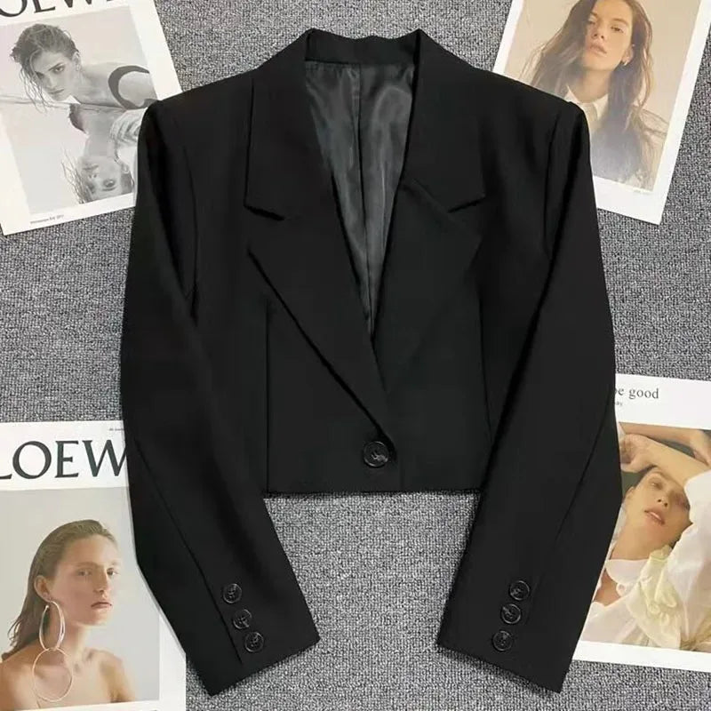 Black Cropped Notched Collar Blazer