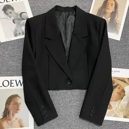 Black Cropped Notched Collar Blazer