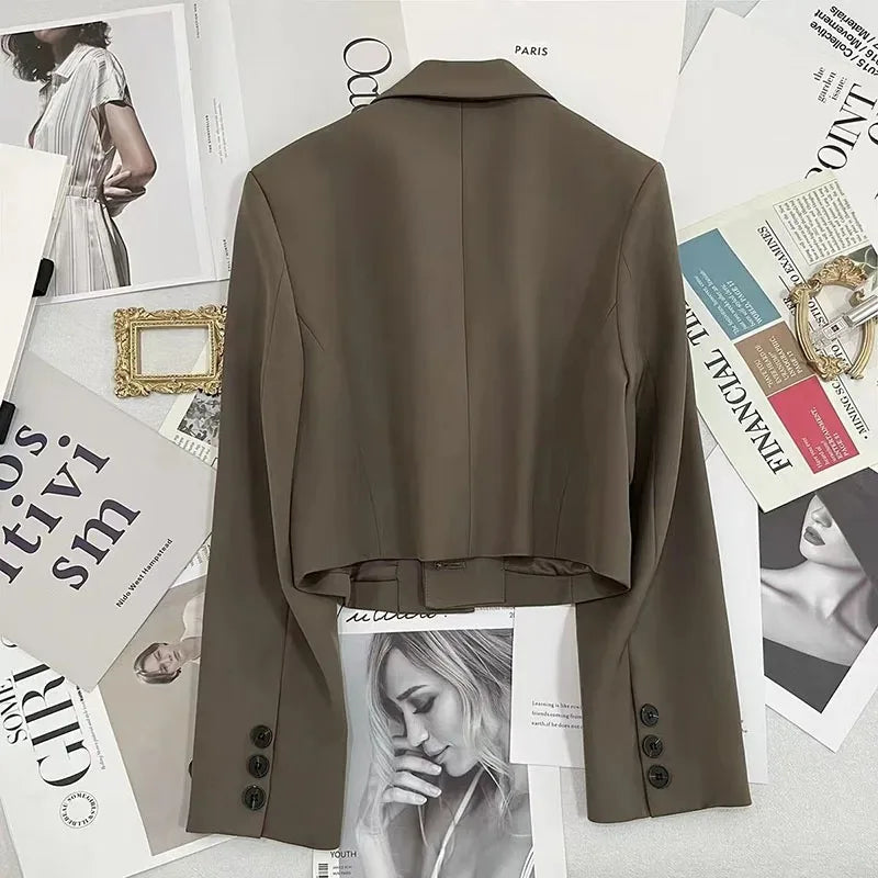 Black Cropped Notched Collar Blazer