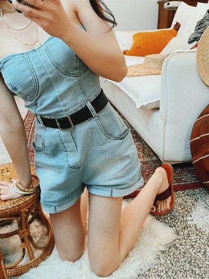 Backless Sleeveless Denim Jumpsuit