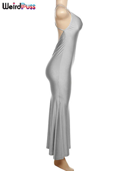Backless V-Neck Mermaid Maxi Dress