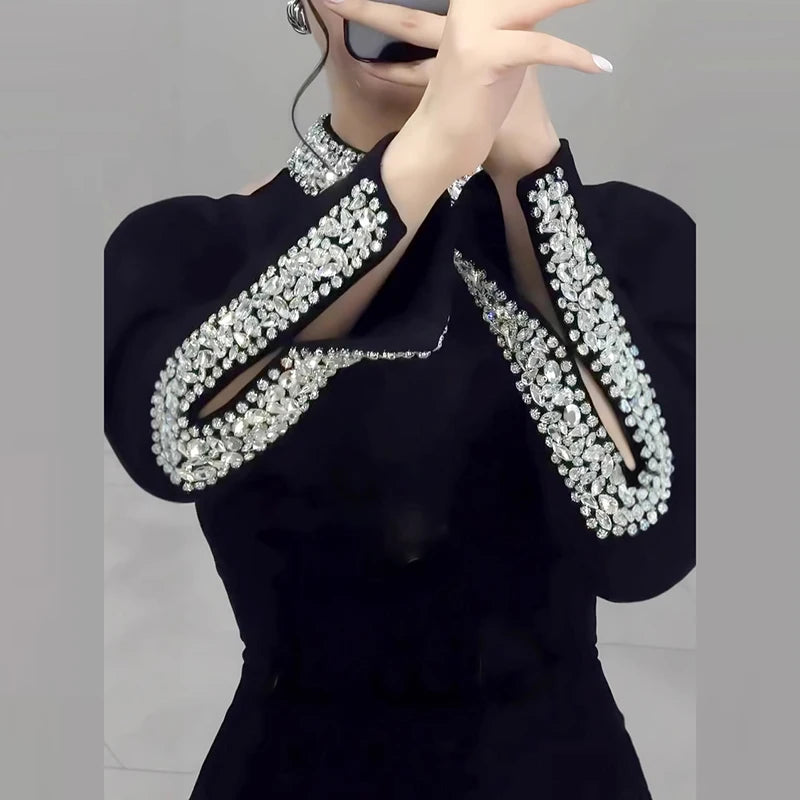 Slim Fit Rhinestone Wrap Banquet Dress
