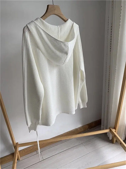 Hollow Out Hooded Knit Pullover