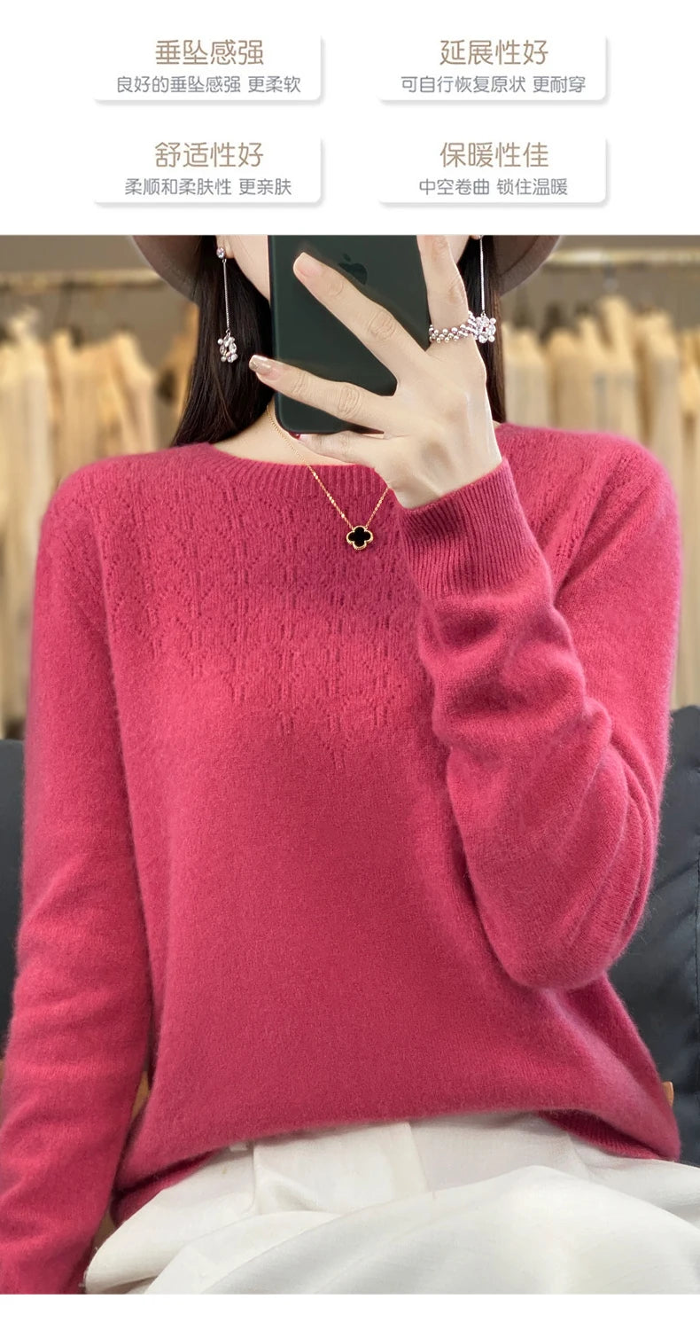 Merino Wool O-Neck Pullover Sweater