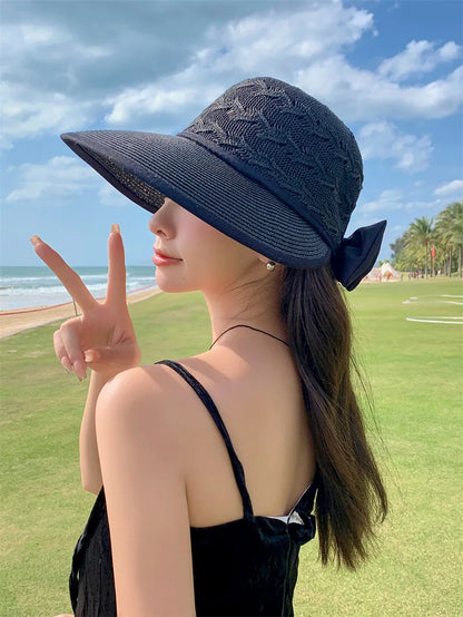 Ponytail Straw Sun Visor Hat