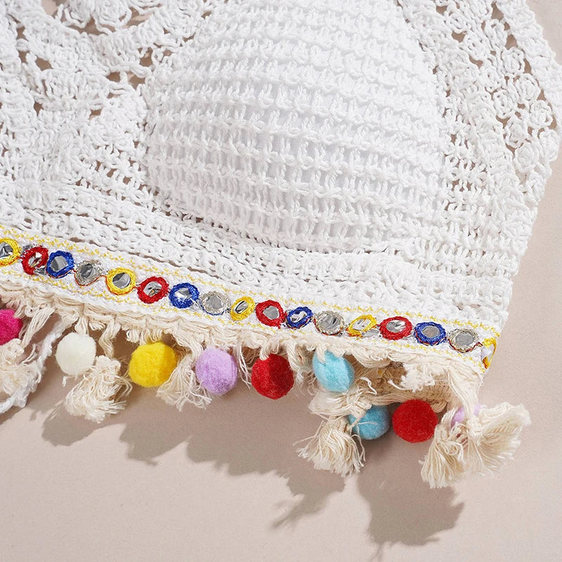 Bohemian Knit Backless Tassel Crop Top
