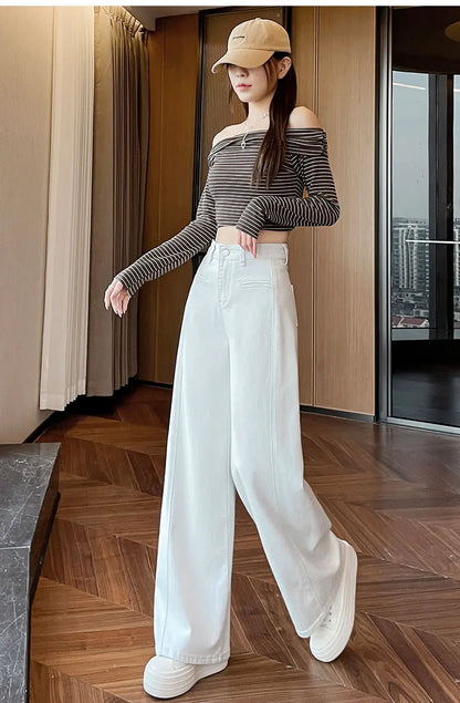 High-Waisted Straight-Leg Denim Pants