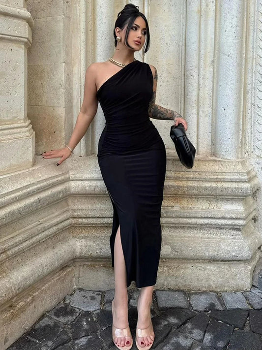 Summer Black Sexy Split Backless Maxi Dress