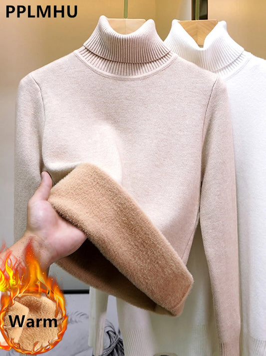Elegant Velvet Lined Turtleneck Sweater