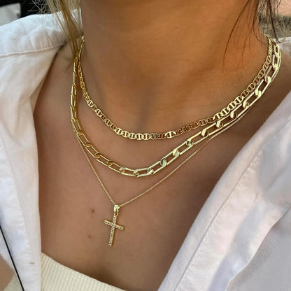 Gold Cross Pendant Layered Necklace
