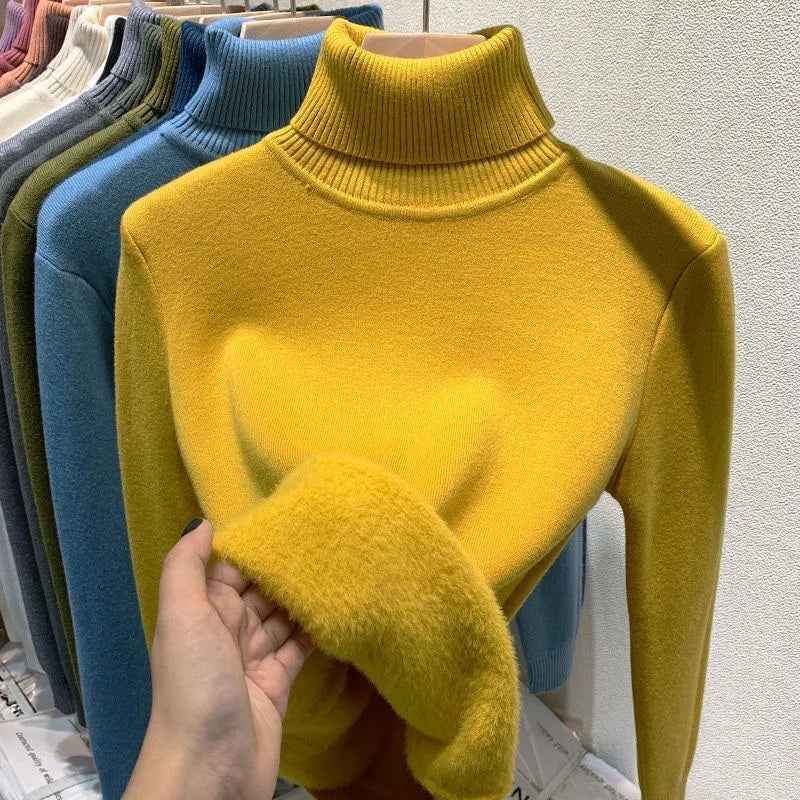 Elegant Velvet Lined Turtleneck Sweater