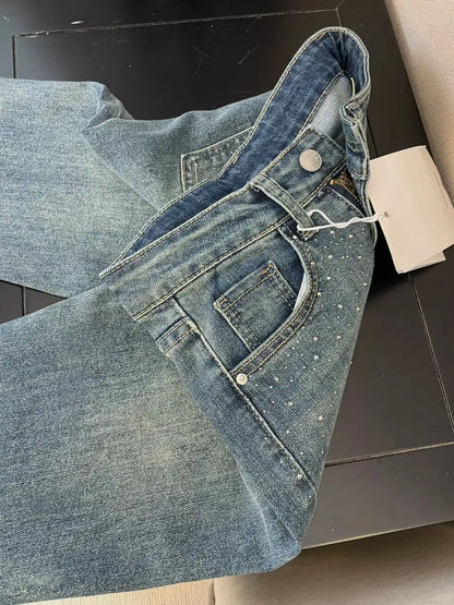 Retro Washed High-Waisted Straight-Leg Jeans