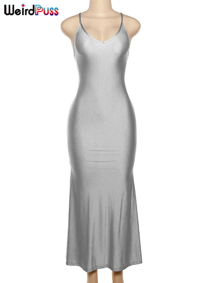 Backless V-Neck Mermaid Maxi Dress