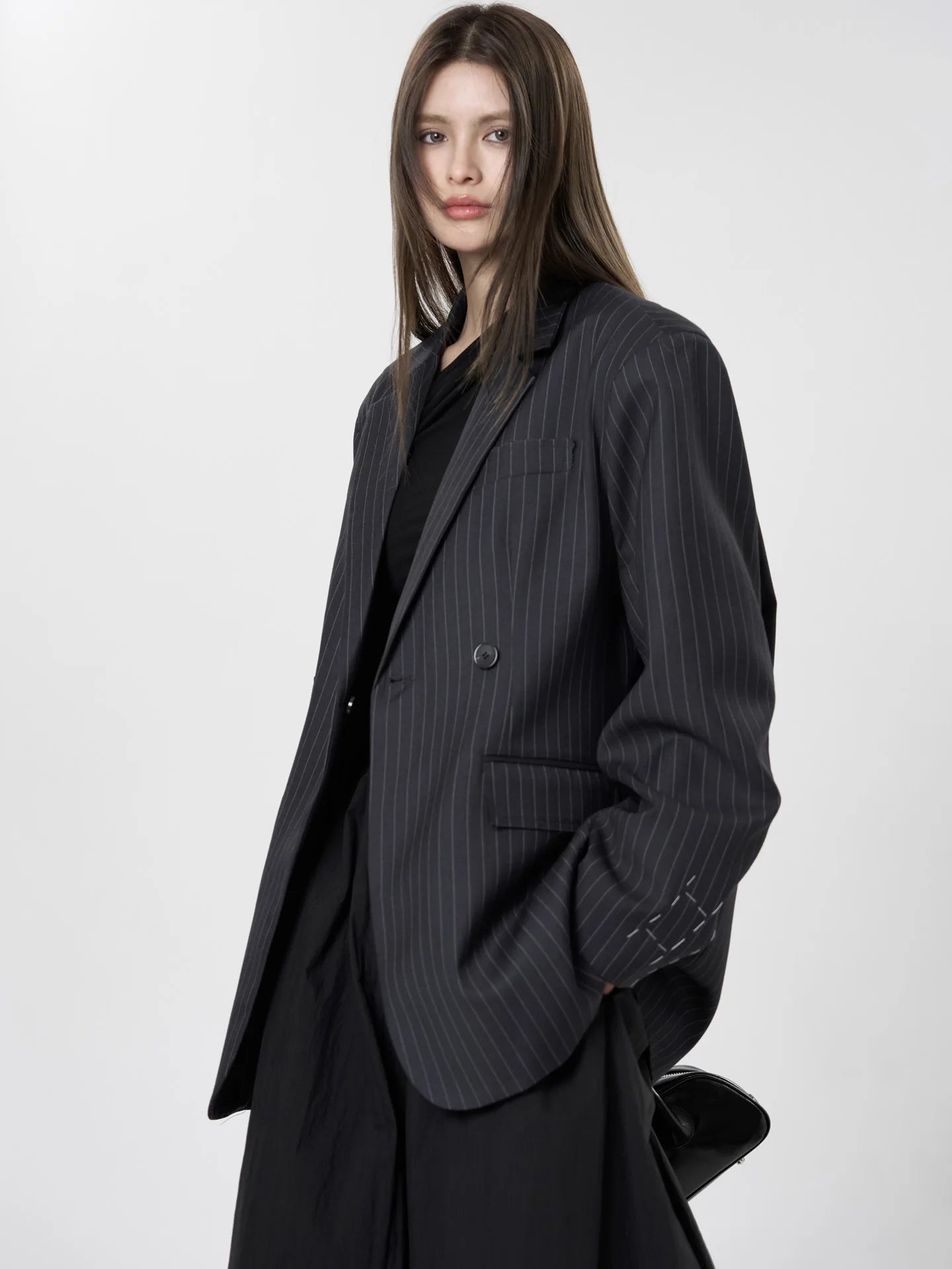 asual Striped Double-Breasted Blazer