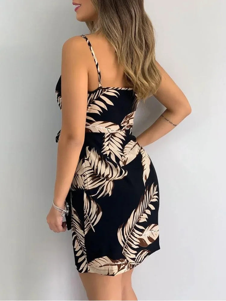 Tropical Print V-Neck Summer Dress