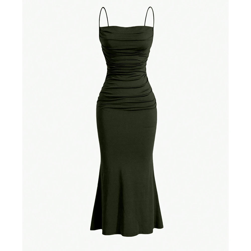 Mia Muse Elegant Spaghetti Strap Mermaid Maxi Dress