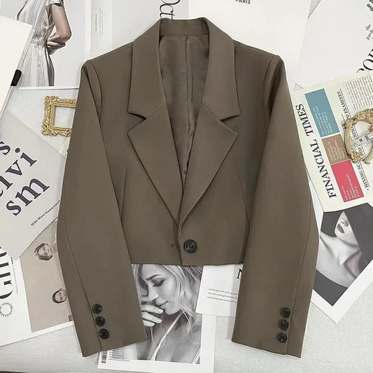 Black Cropped Notched Collar Blazer