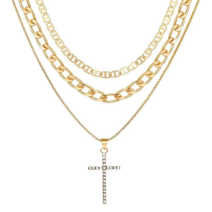 Gold Cross Pendant Layered Necklace