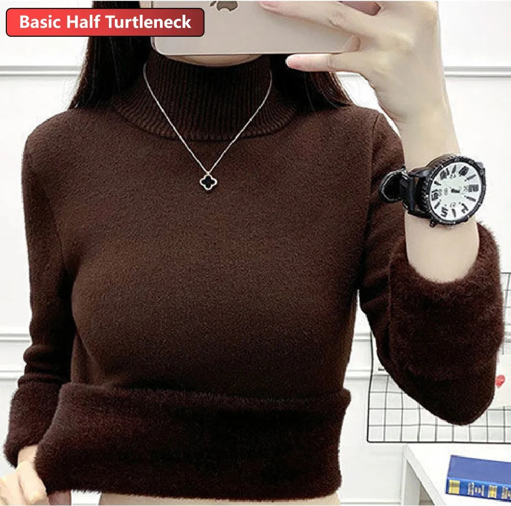 Elegant Velvet Lined Turtleneck Sweater