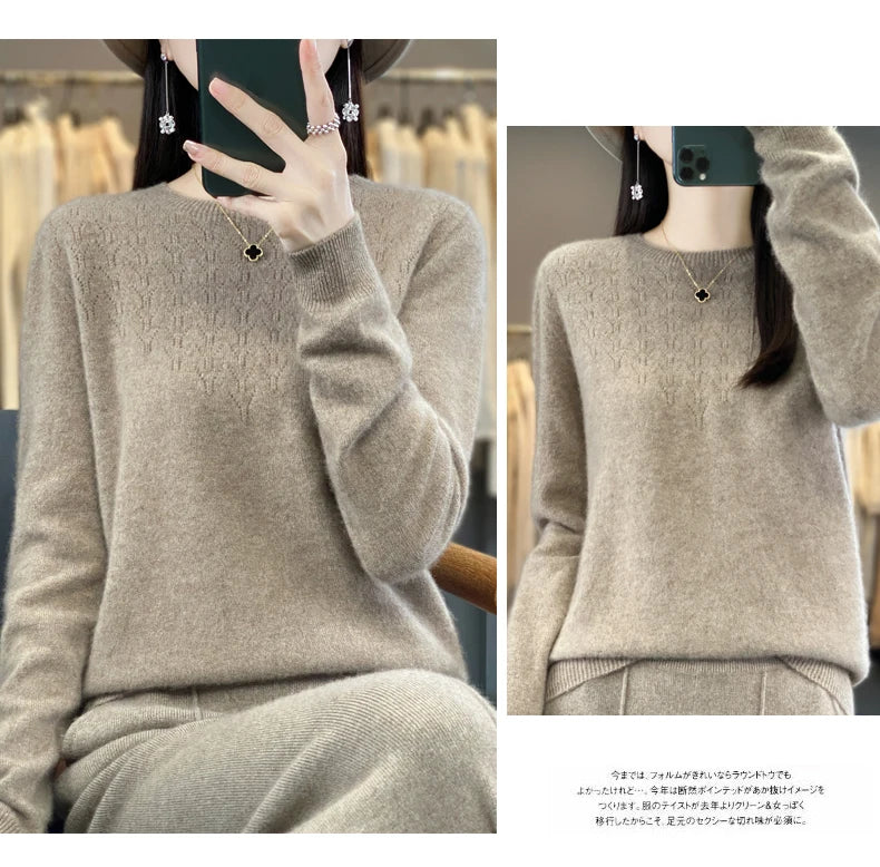 Merino Wool O-Neck Pullover Sweater