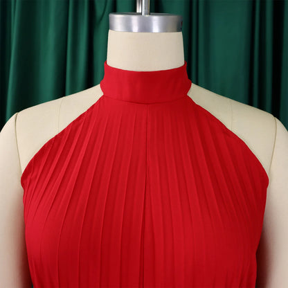 Halter Neck Pleated Wide Leg Jumpsuit