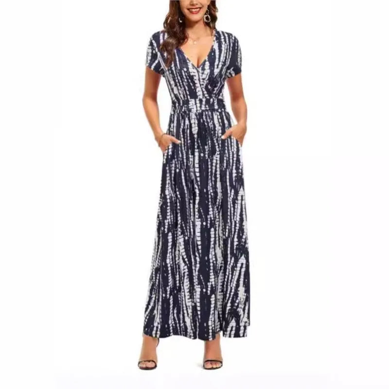 Printed V-Neck Wrap Dress