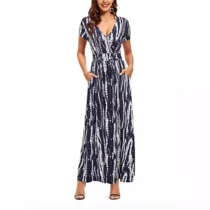 Printed V-Neck Wrap Dress
