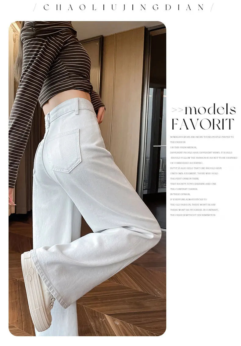 High-Waisted Straight-Leg Denim Pants