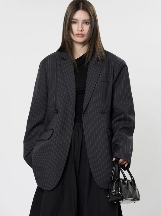asual Striped Double-Breasted Blazer