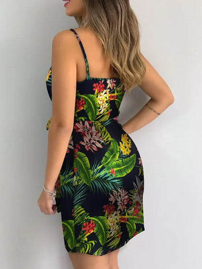 Tropical Print V-Neck Summer Dress