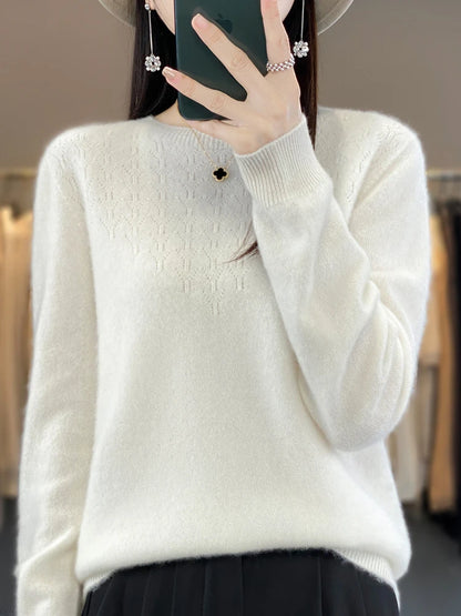 Merino Wool O-Neck Pullover Sweater