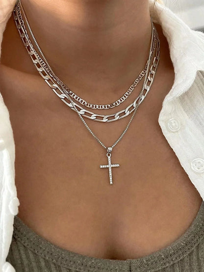 Gold Cross Pendant Layered Necklace