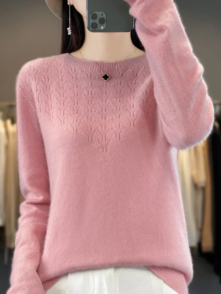 Merino Wool O-Neck Pullover Sweater