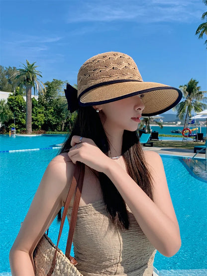 Ponytail Straw Sun Visor Hat