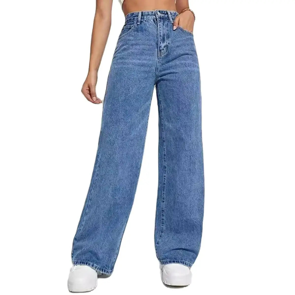 Women's Dark Blue Wide-Leg Straight Jeans