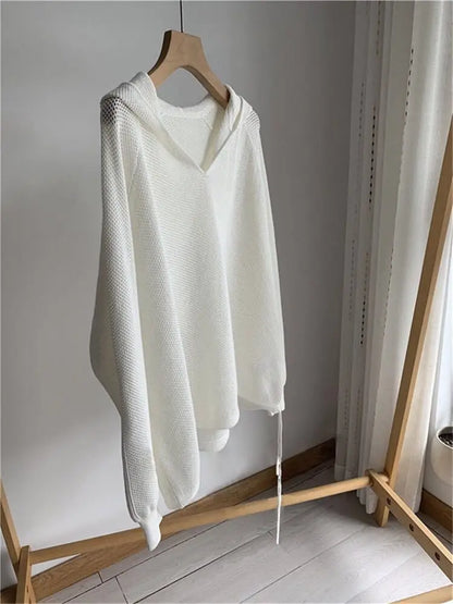 Hollow Out Hooded Knit Pullover