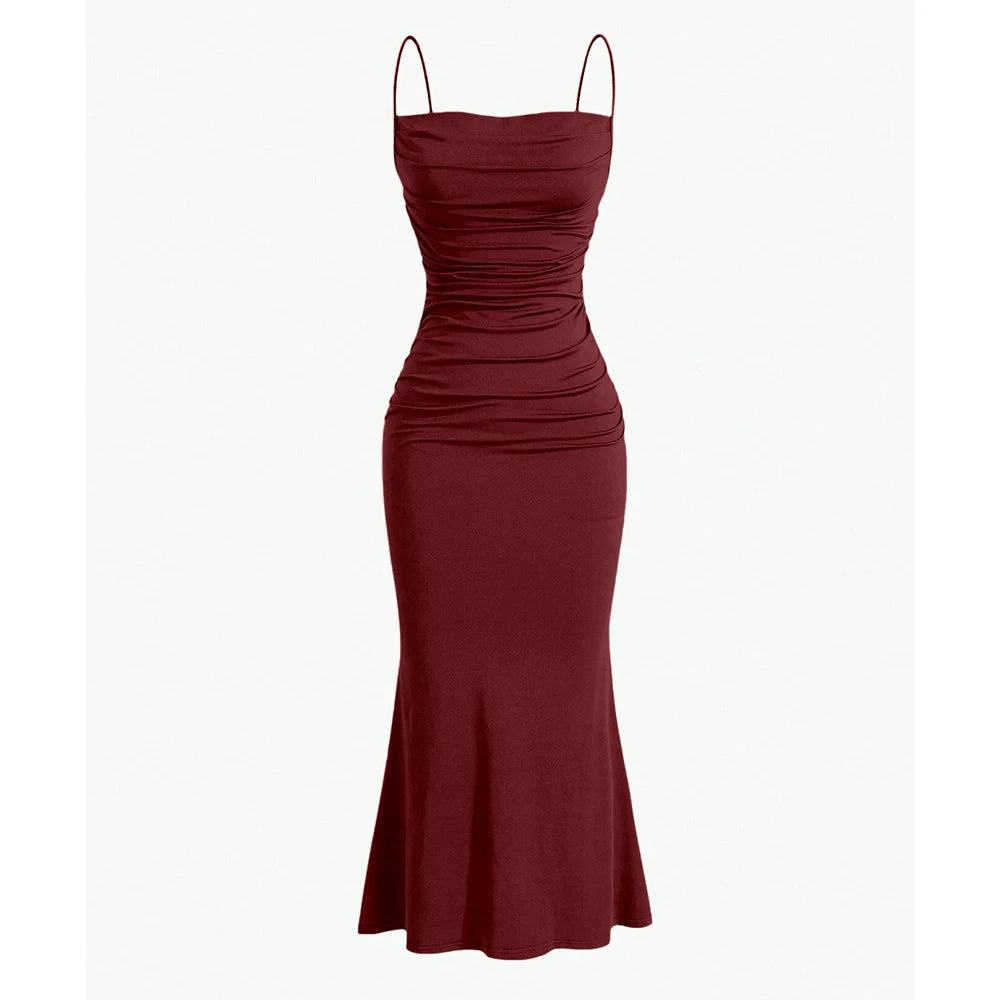Mia Muse Elegant Spaghetti Strap Mermaid Maxi Dress