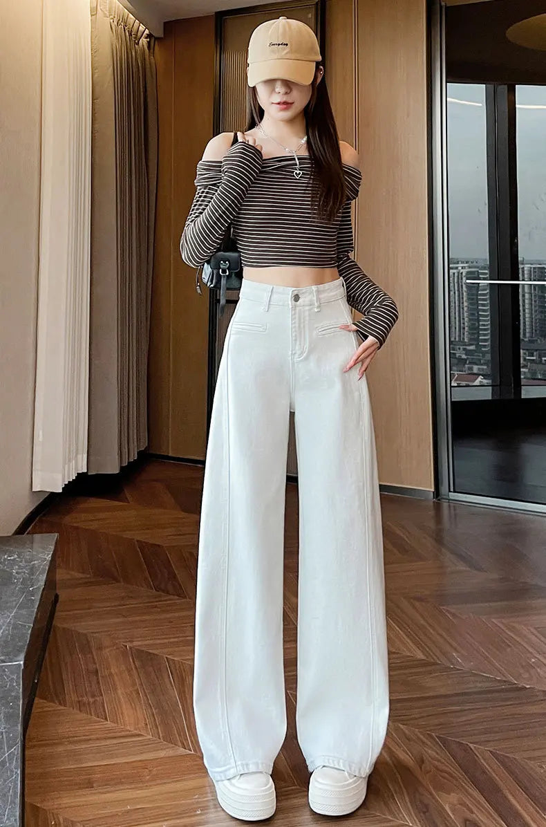 High-Waisted Straight-Leg Denim Pants