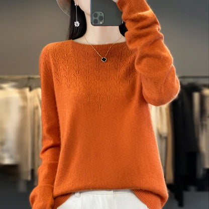 Merino Wool O-Neck Pullover Sweater