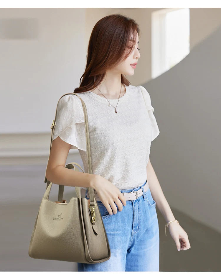 Genuine Leather Top-Handle Handbag