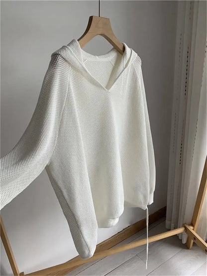 Hollow Out Hooded Knit Pullover