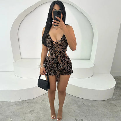 Backless Ruffle Drawstring Playsuit