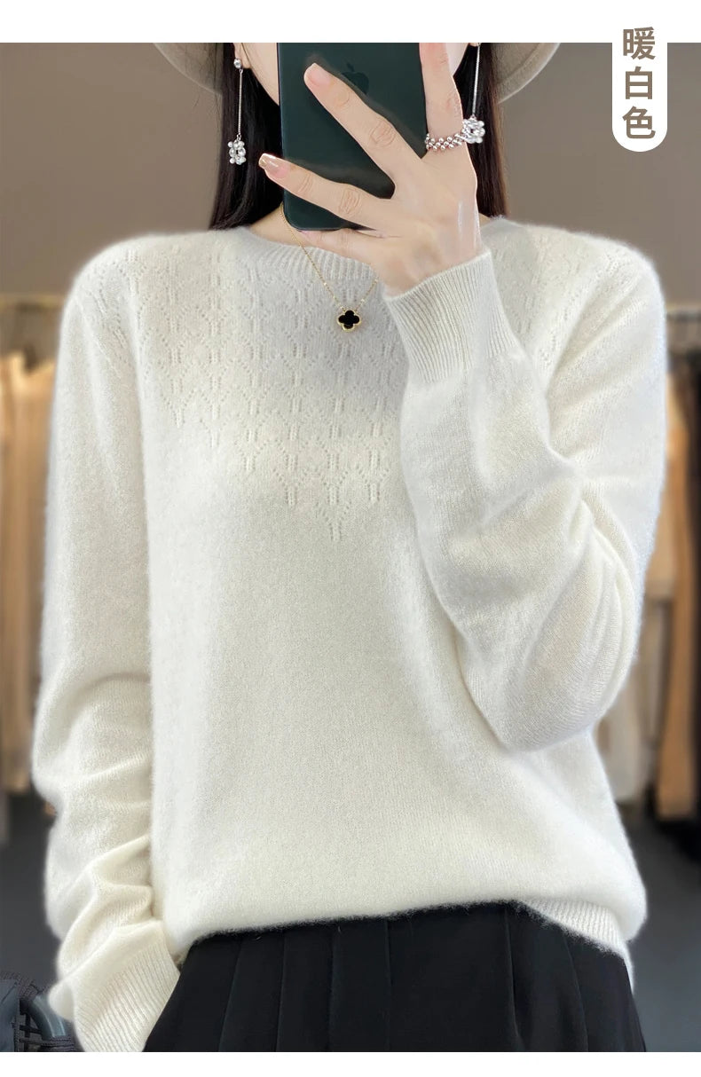 Merino Wool O-Neck Pullover Sweater