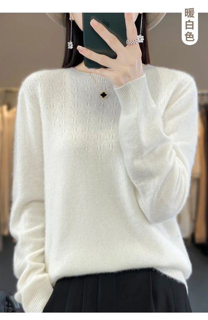 Merino Wool O-Neck Pullover Sweater