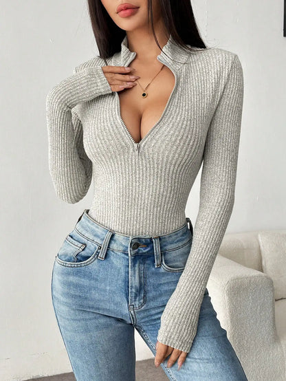 Sexy High-Neck Zip Long Sleeve Jumpsuit