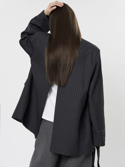 asual Striped Double-Breasted Blazer