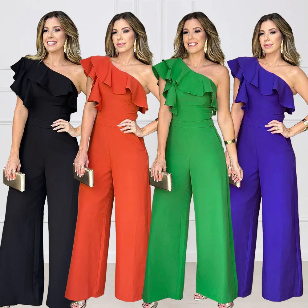 Ruffle One Shoulder Jumpsuit