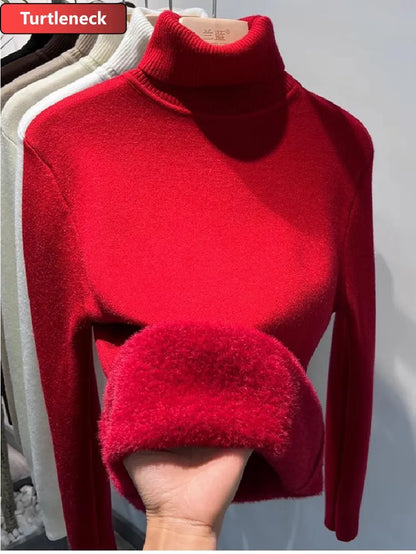 Elegant Velvet Lined Turtleneck Sweater