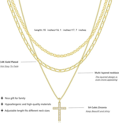 Gold Cross Pendant Layered Necklace