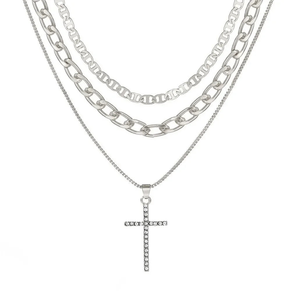 Gold Cross Pendant Layered Necklace